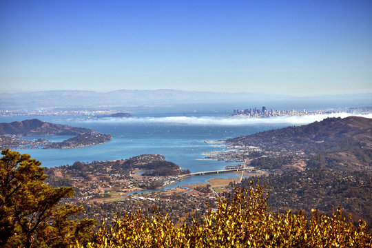 Distant view of San Francisco city seen from mount tamalpais, California, USA