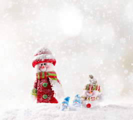 Christmas background with snowman