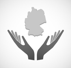 Two vector hands offering  a map of Germany