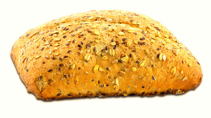 Wholemeal bread with sesame seeds isolated on white