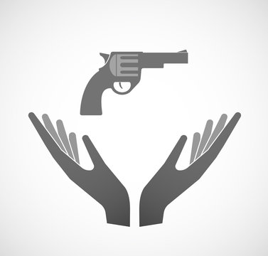 Two vector hands offering a gun