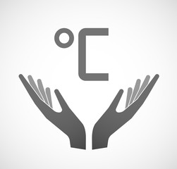 Two vector hands offering  a celsius degree sign