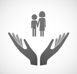 Two vector hands offering a childhood pictogram