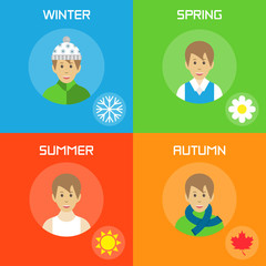  Banners with winter, spring, summer, autumn season. Vector illustration