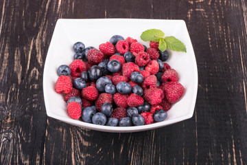 Raspberries with blueberries