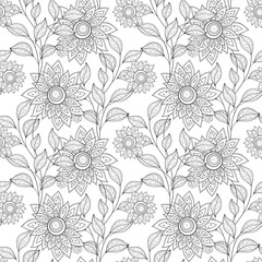 Vector Seamless Monochrome Floral Pattern