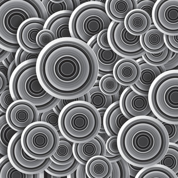 Striped circles, black and white, vector art background, design wallpaper