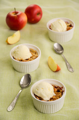 Apple and black currant crumble with ice cream