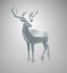 Obraz premium Polygonal illustration. Vector low poly deer, with space for text. Stag as graphic element for Christmas designs.