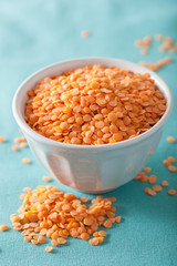 Fototapeta na wymiar raw healthy red lentils in bowl