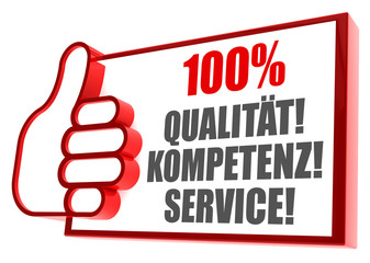 100% Qualität, Kompetenz, Service! Button, Icon