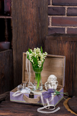 Flowers and angel decor composition