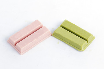 Matcha green tea and strawberry chocolate wafer
