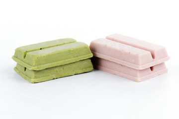 Matcha green tea and strawberry chocolate wafer