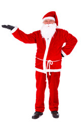 Christmas Santa Claus Portrait. Presenting blank space for your product. Isolated on White Background