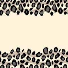Black and white snow leopard skin animal print border seamless pattern, vector