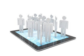 group of people figures on tablet PC, 3d render