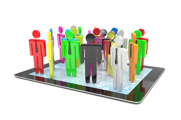 group of people figures on tablet PC, 3d render