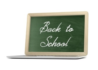 Fototapeta premium Laptop with chalkboard, back to school, online education concept