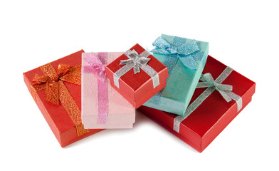 Stack of colorful gift boxes Isolated on white