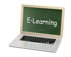  Laptop with chalkboard, e-learning, online education concept