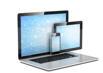 laptop, tablet, phone, on white