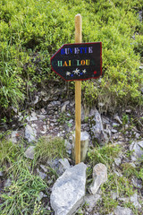 Sign on the hiking trail in Chamonix