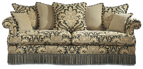 Sofa Couch on White with black and beige motif fabric