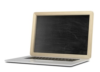  Laptop with chalkboard, online education concept