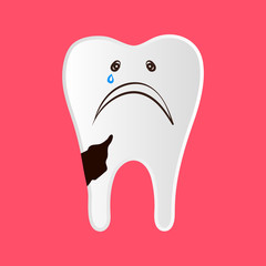 Vector Dental Care Illustration with a Hurt and Damaged Tooth