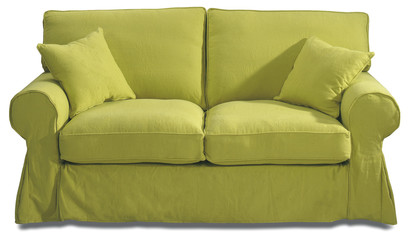 Sofa on white with Loose covers in Lime Green washable fabric