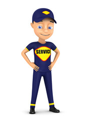 3d small person in a workwear Isolated on white