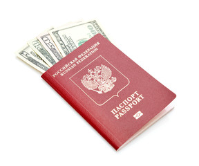 Russian passport with American dollars
