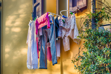 clothes on drying rack in Italy