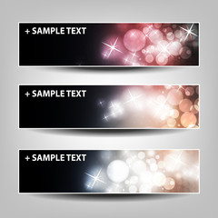 Set of Horizontal Banner Background Designs - Colors: Black, Pink, White - Christmas, New Year or Other Holiday Ad Banner Templates