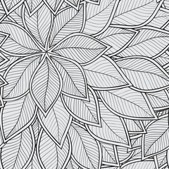 Abstract grey seamless pattern with leaves. Vector