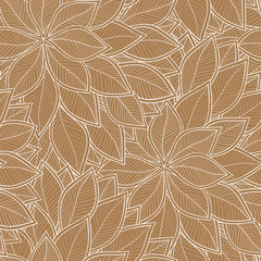 Abstract brown seamless pattern with leaves. Vector
