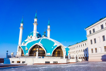 Fototapeta na wymiar Kul Sharif Mosque in Kazan Kremlin. Main Jama Masjid in Kazan a