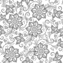 Sewing fabric with Pattern for coloring book. Henna Mehendy Tattoo ...