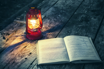 The lamp and book