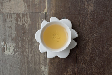 Chinese tea cup from directly above
