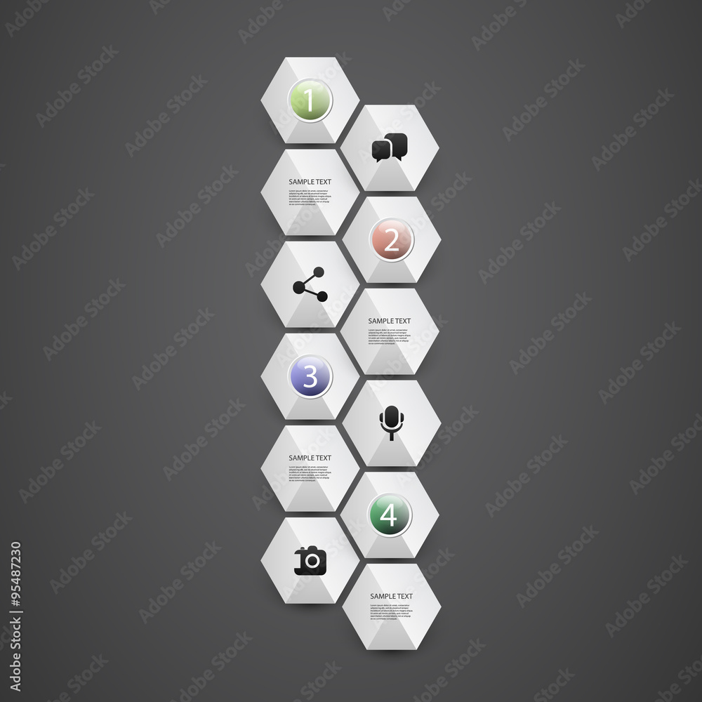 Poster infographic concept with hexagons - flow chart design - timeline
