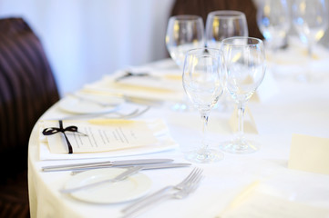 Table set for an event party or wedding reception