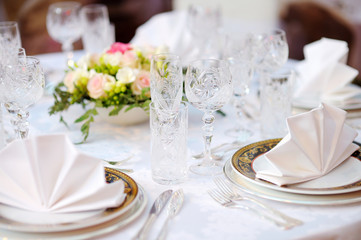 Table set for an event party or wedding reception