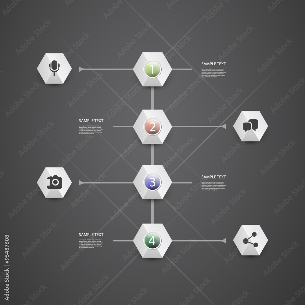 Aufkleber infographic concept with hexagons - flow chart design - timeline