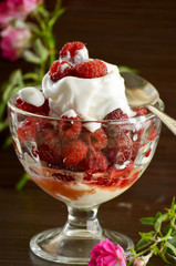 raspberries dessert with Ice cream