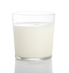 full glass of milk on a white background