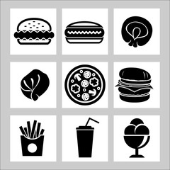 fast food icons, vector symbols