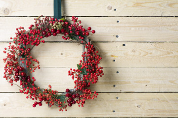 Christmas wreath of evergreen and nandian network berries