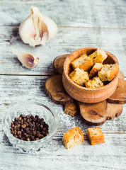 ruddy homemade croutons with garlic and spices